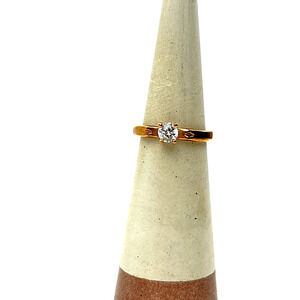 Vintage Solitaire Rhinestone Ring Womens 10 Classic Chic Signed RINC Gold Tone